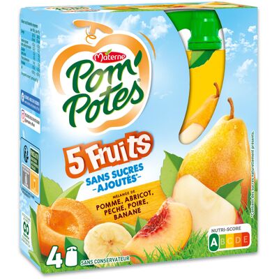 Pom'potes (Sans Sucres Ajoutés) 5 Fruits Jaunes (Pomme-Abricot-Pêche-Poire-Banane) (Materne - Pom'potes)