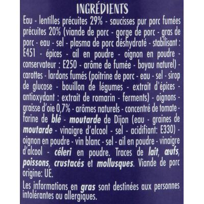 Saucisses Aux Lentilles À La Graisse D'oie (1 Portion) (Casino)