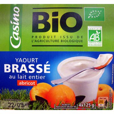 Yaourt Brassé Abricot Au Lait Entier Bio Casino (Casino)