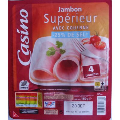 Jambon Supérieur -25 % De Sel Avec Couenne (Casino - Groupe Casino)