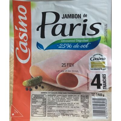 Jambon De Paris Découenné Dégraissé -25% De Sel Par Rapport À La Moyenne Des Jambons Cuits Choix Du Marché (Casino)