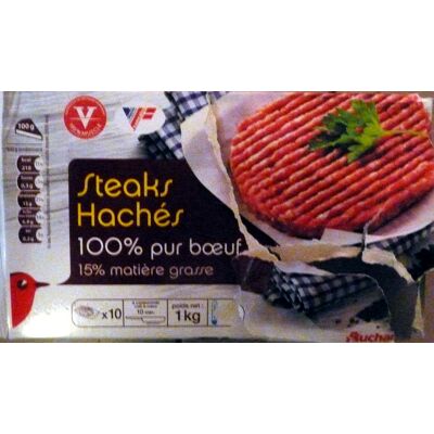 Steaks Hachés 100% Pur Boeuf 15% Matières Grasses (Auchan)