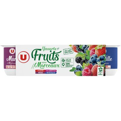 Yaourts Au Lait Entier Sucrés Aux Fruits Rouges Cerise, Fraise, Framboise Et Mûre (U)
