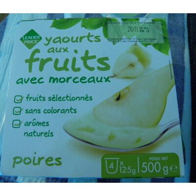 Yaourts Aux Fruits Avec Morceaux Poires (Leader Price - Groupe Casino)
