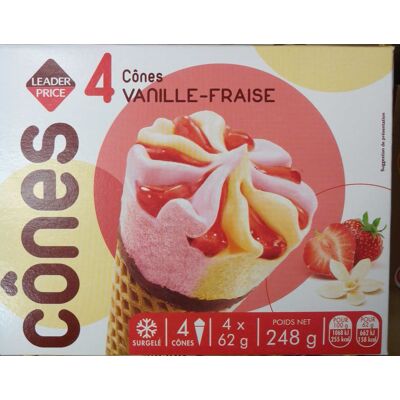 4 Cônes Vanille-Fraise (Leader Price)