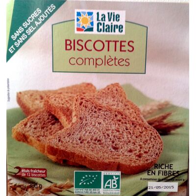 Biscottes Complètes Sans Sucres Et Sans Sel Ajoutés (La Vie Claire)