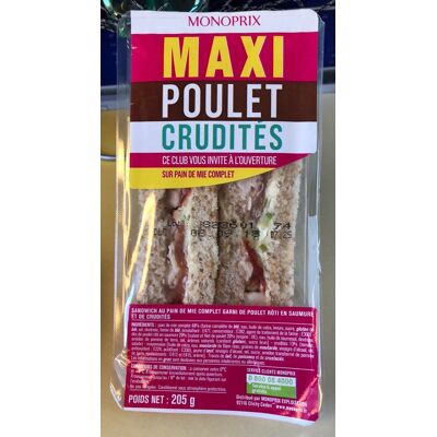 Maxi Poulet Crudités Sur Pain De Mie Complet (Monoprix)