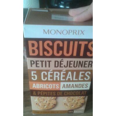 Biscuits Petit Déjeuner 5 Céréales Abricots, Amandes & Pépites De Chocolat (Monoprix)
