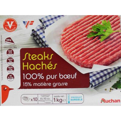 Steaks Hachés 100% Pur Bœuf - 15% Matière Grasse (Auchan)