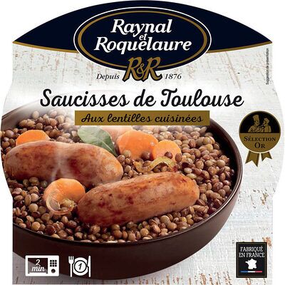 Saucisses de toulouse aux lentilles cuisinées (Raynal Et Roquelaure)