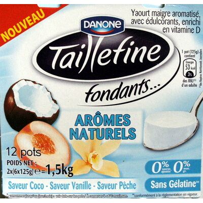 Taillefine (0 % mg, 0 % sucres ajoutés), (arômes naturels : saveurs coco, vanille, pêche) 12 pots (Danone - Taillefine)