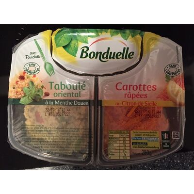 Duo de carottes râpées au citron de sicile et taboulé oriental à la menthe douce (Bonduelle)
