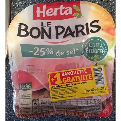 Le bon paris (- 25 % de sel, cuit à l'étouffée) 4 tranches + 1 barquette gratuite (Herta - Nestlé)