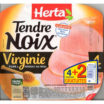 Tendre noix, virginie fumé & adouci au miel (4 tranches + 2 gratuites) (Herta - Nestlé)