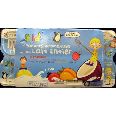 Yaourts aromatisés au lait entier (10 parfums) 16 pots (Leader Price Kids - Groupe Casino)