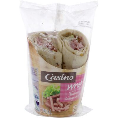 Wrap jambon et fromage de brebis – sauce au yaourt, galette de blé aux graines de lin (Casino)