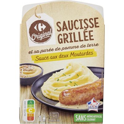 Saucisse et sa purée, sauce aux 2 moutardes (Carrefour)