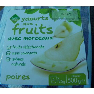 Yaourts aux fruits avec morceaux poires (Leader Price)
