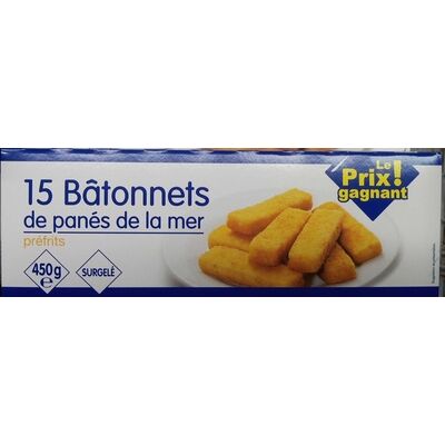 15 bâtonnets de panés de la mer préfrits, surgelé (Le Prix Gagnant)