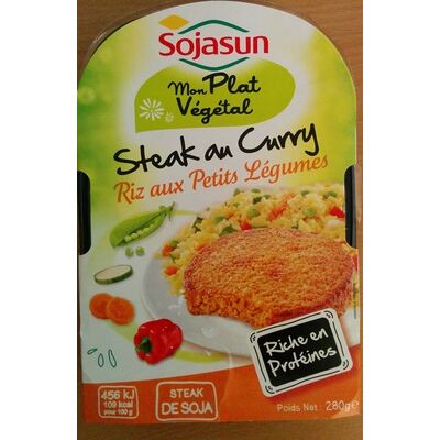 Steak de soja au curry, riz aux petits légumes (Sojasun)