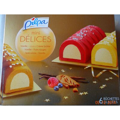 Mini délices vanille-saveur crème brûlée, vanille-fruits rouges, spéculoos-vanille (Pilpa - Rolland S-a-s)