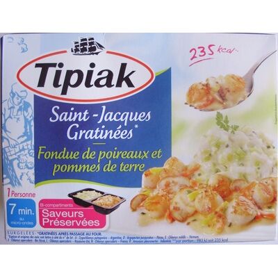 Saint-jacques gratinées*-fondue de poireaux et pommes de terre, surgelées (Tipiak)