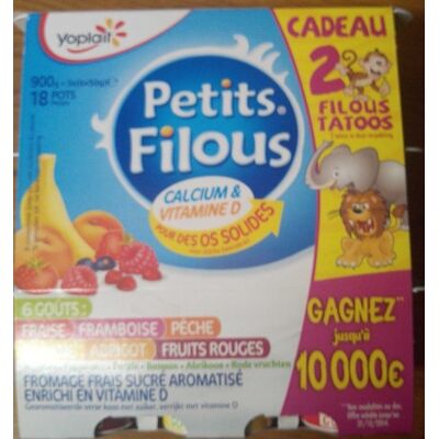Petits filous (6 goûts : fraise, framboise, pêche, banane, abricot, fruits rouges) 18 pots (Yoplait - Petits Filous)