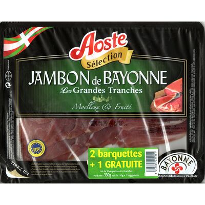 Jambon de bayonne les grandes tranches lot de 2 barquettes + 1 gratuite de 4 tranches (Aoste)