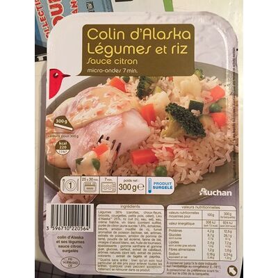 Colin d'alaska, légumes et riz sauce citron (Auchan)