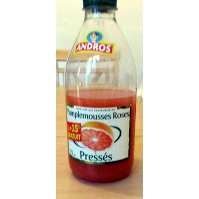 100 % pur jus pasteurisé de pamplemousses roses pressés (Andros)