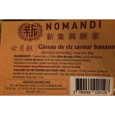 Gâteau de riz arôme banane (Nomandi - Délices Sucrés S.a.s.)