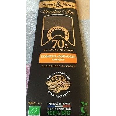 Chocolat 70 % écorces d'orange confites (Chocolaterie Saveurs&nature)
