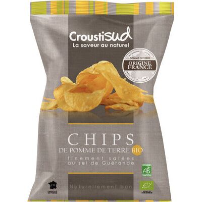 Chips de pomme de terre bio finement salées au sel de guérande (Croustisud)