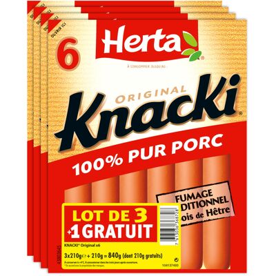 Herta knacki original saucisses 100% pur porc x6 lot 3+1 grt (Herta)