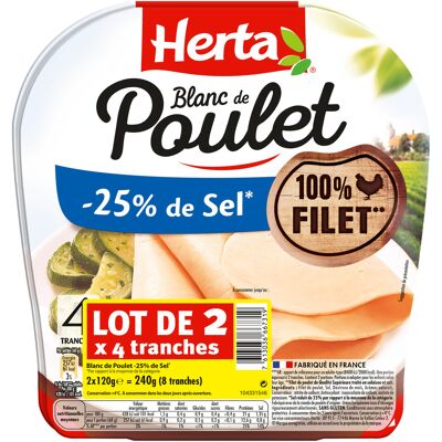 Herta blanc de poulet -25% sel x4 lot 2 - 240g (Herta)