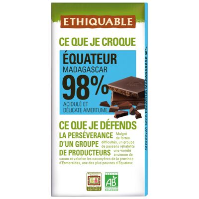 Chocolat noir 98% equateur/madagascar bio 100g (Ethiquable)