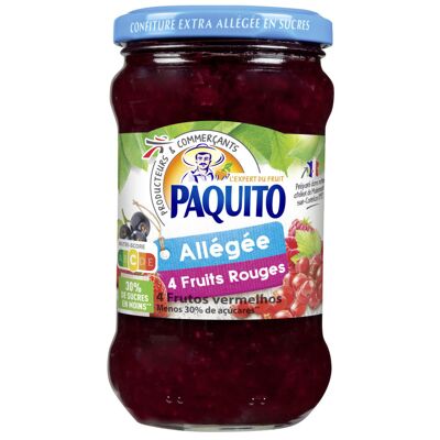 Confiture extra de 4 fruits rouges allégée en sucres** **30% de sucres en moins par rapport à une confiture classique (Paquito)
