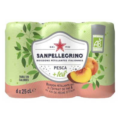 Sanpellegrino + tea bio boisson gazeuse aromatisée à l'extrait de thé et au jus de pêche d'italie 6x25cl (Sanpellegrino)