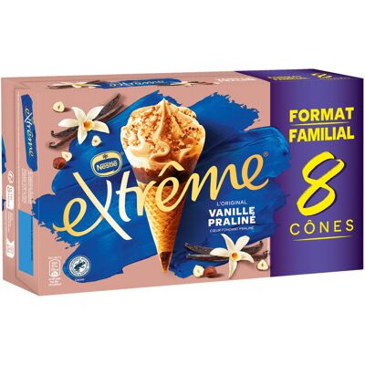 Cônes extrême vanille praliné cœur fondant praliné 8x71g (Extreme)