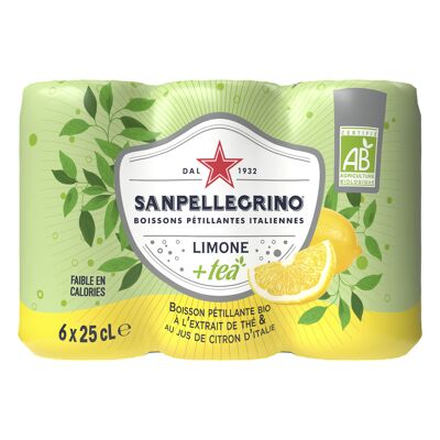 Sanpellegrino + tea bio boisson gazeuse aromatisée à l'extrait de thé et au jus de citron d'italie 6x25cl (Sanpellegrino)