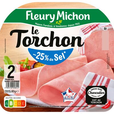 2 tr. jambon le torchon cuisiné au bouillon, - 25 % de sel (Fleury Michon)