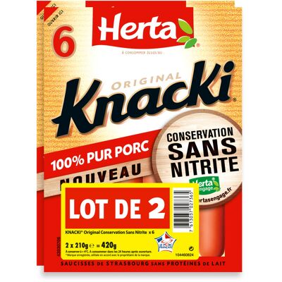 Knacki original porc conservation sans nitrite 6 pièces 2x210g (Herta)
