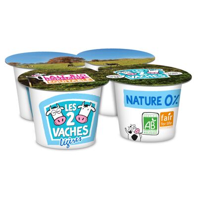 Les 2 vaches yaourt nature brassé bio 0% mg 4x115g (Les 2 Vaches)