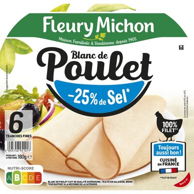 6 tr. fines blanc de poulet, - 25 % de sel (Fleury Michon)