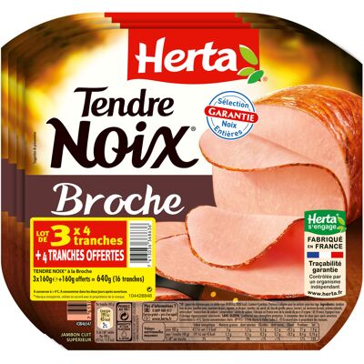 Herta tendre noix jambon broche x4 lot 3+1 offert - 640g (Herta)