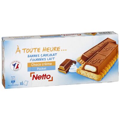 A toute heure ... barres chocolat fourrées lait choco crème pocket (Netto)